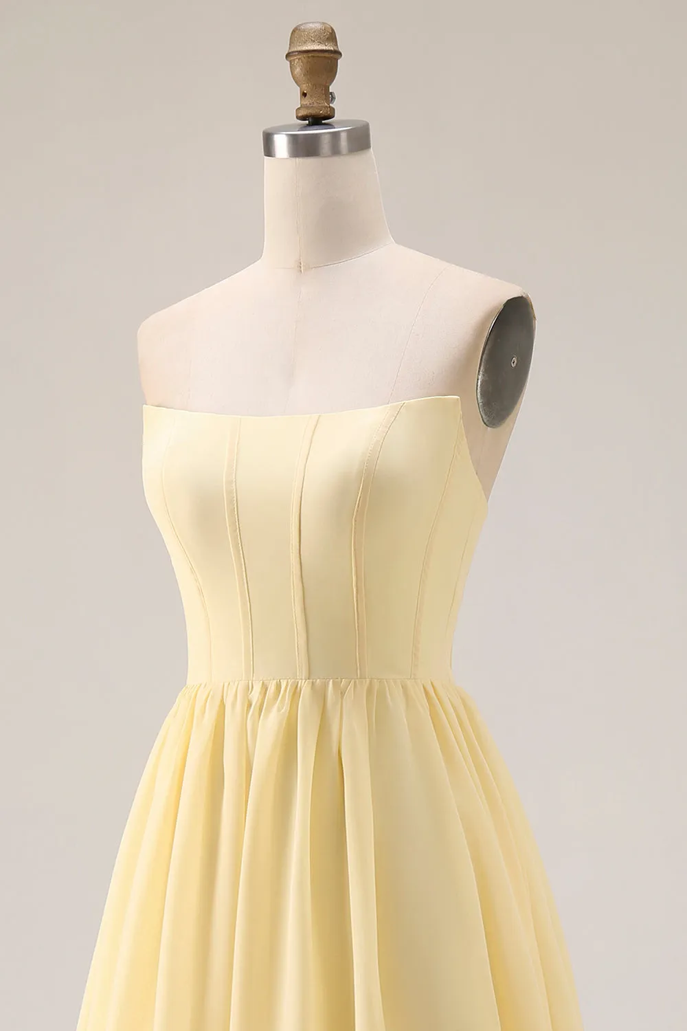 Lemon Sorbet Chiffon Strapless A-Line Corset Long Bridesmaid Dress with Slit sold by Zapaka product image thumbnail 5