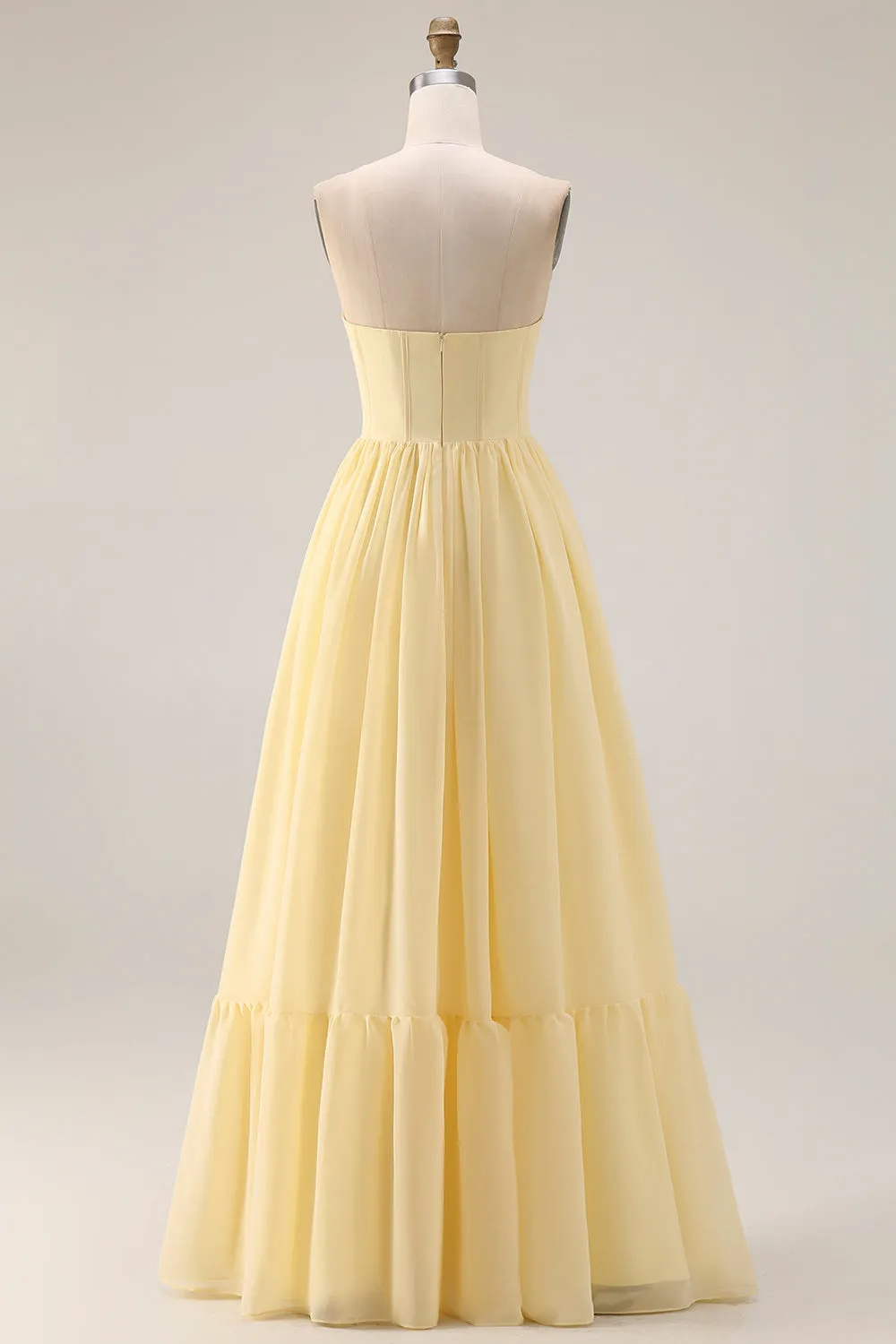 Lemon Sorbet Chiffon Strapless A-Line Corset Long Bridesmaid Dress with Slit sold by Zapaka product image thumbnail 2