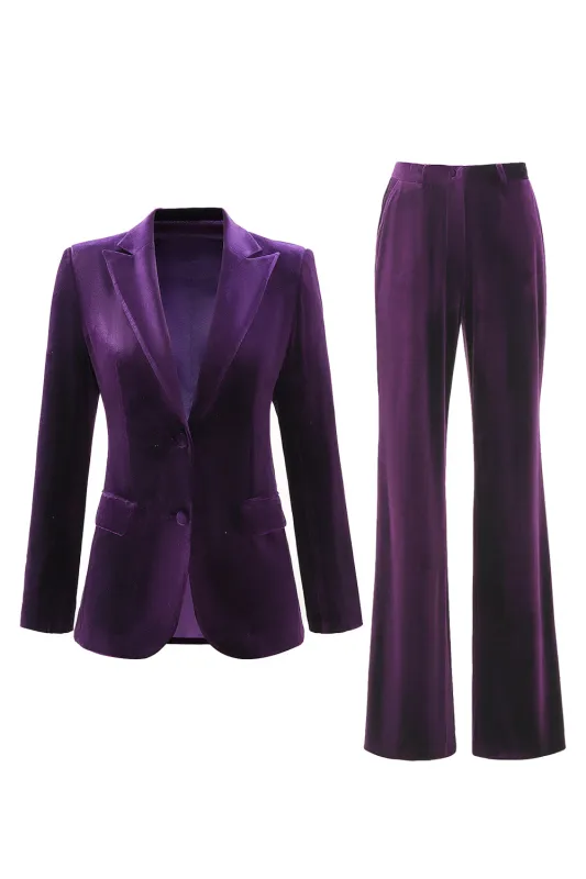 2 Piece Plum Velvet Peak Lapel Single Breasted Women's Suits sold by Zapaka