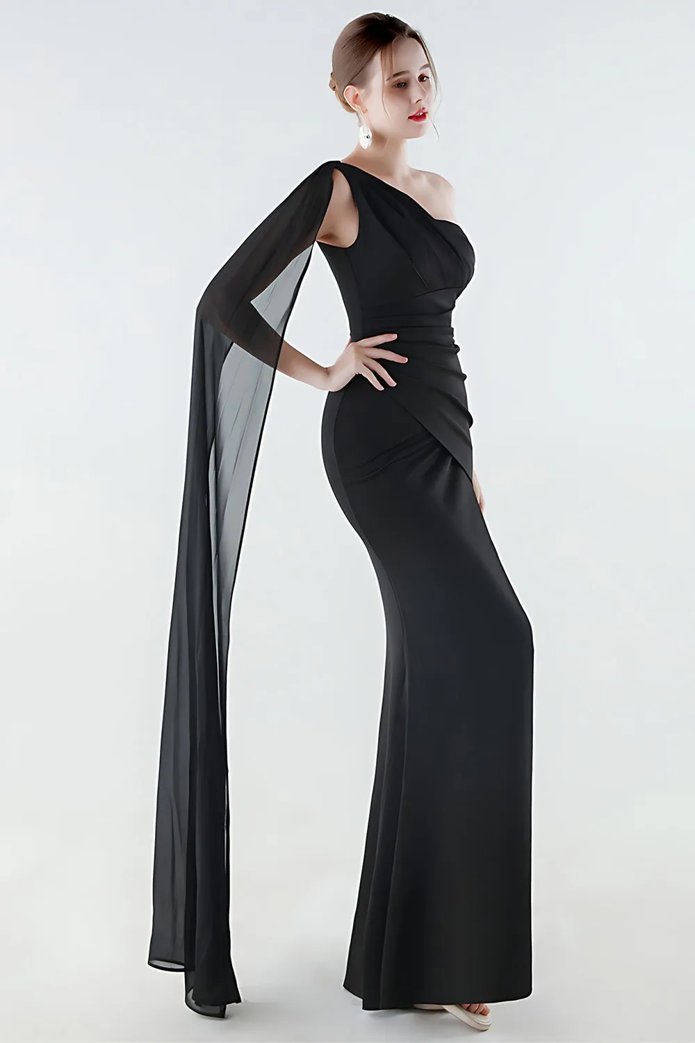 One Shoulder Mermaid Black Formal Dress with Streamer sold by Zapaka product image thumbnail 4