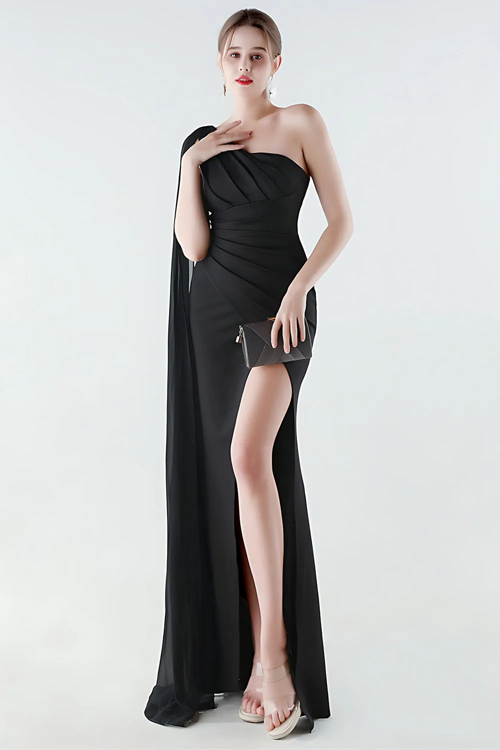 One Shoulder Mermaid Black Formal Dress with Streamer sold by Zapaka
