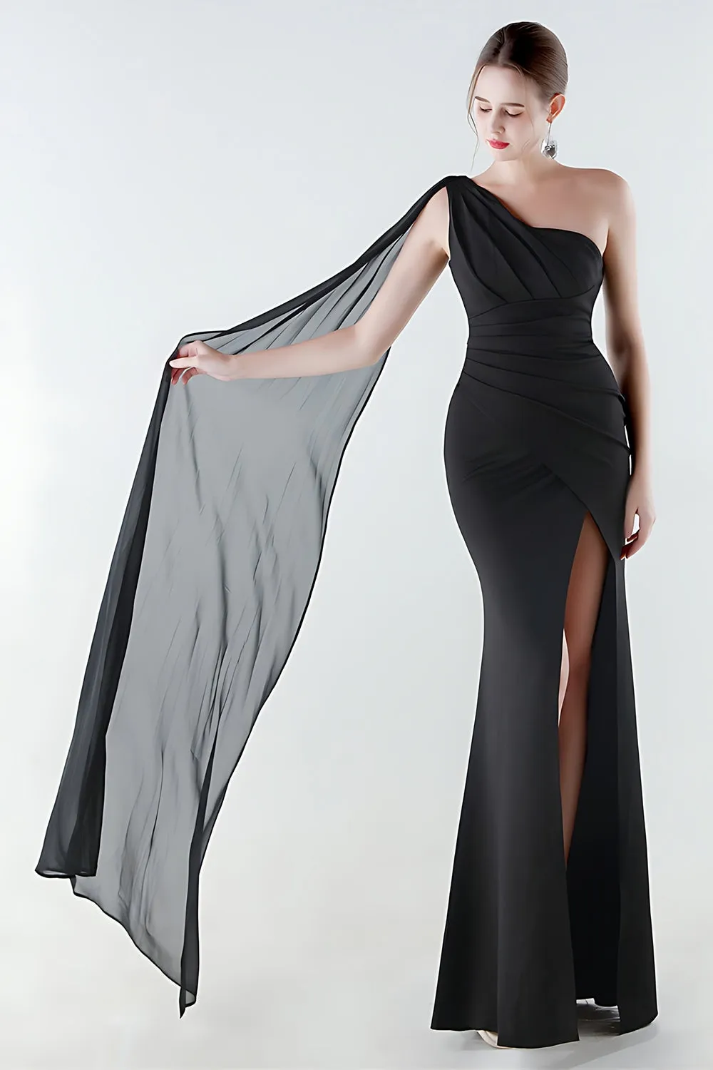One Shoulder Mermaid Black Formal Dress with Streamer sold by Zapaka product image thumbnail 5