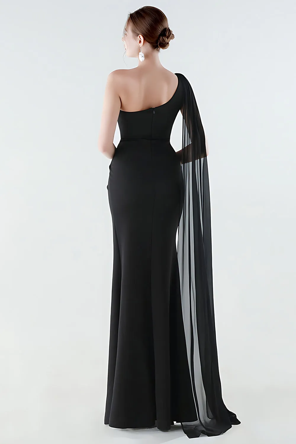 One Shoulder Mermaid Black Formal Dress with Streamer sold by Zapaka product image thumbnail 2