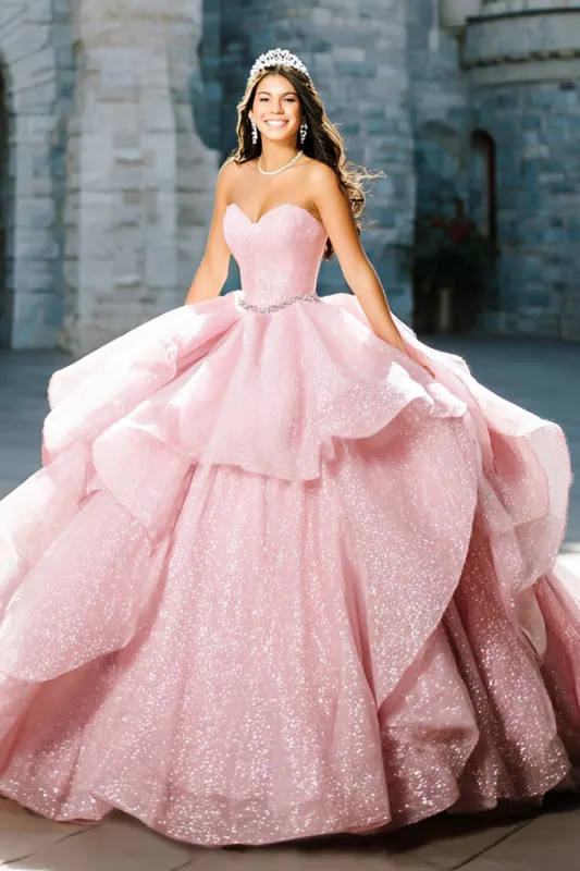 Sparkly Strapless Ball-Gown Ruffled Quinceanera Dress sold by Zapaka