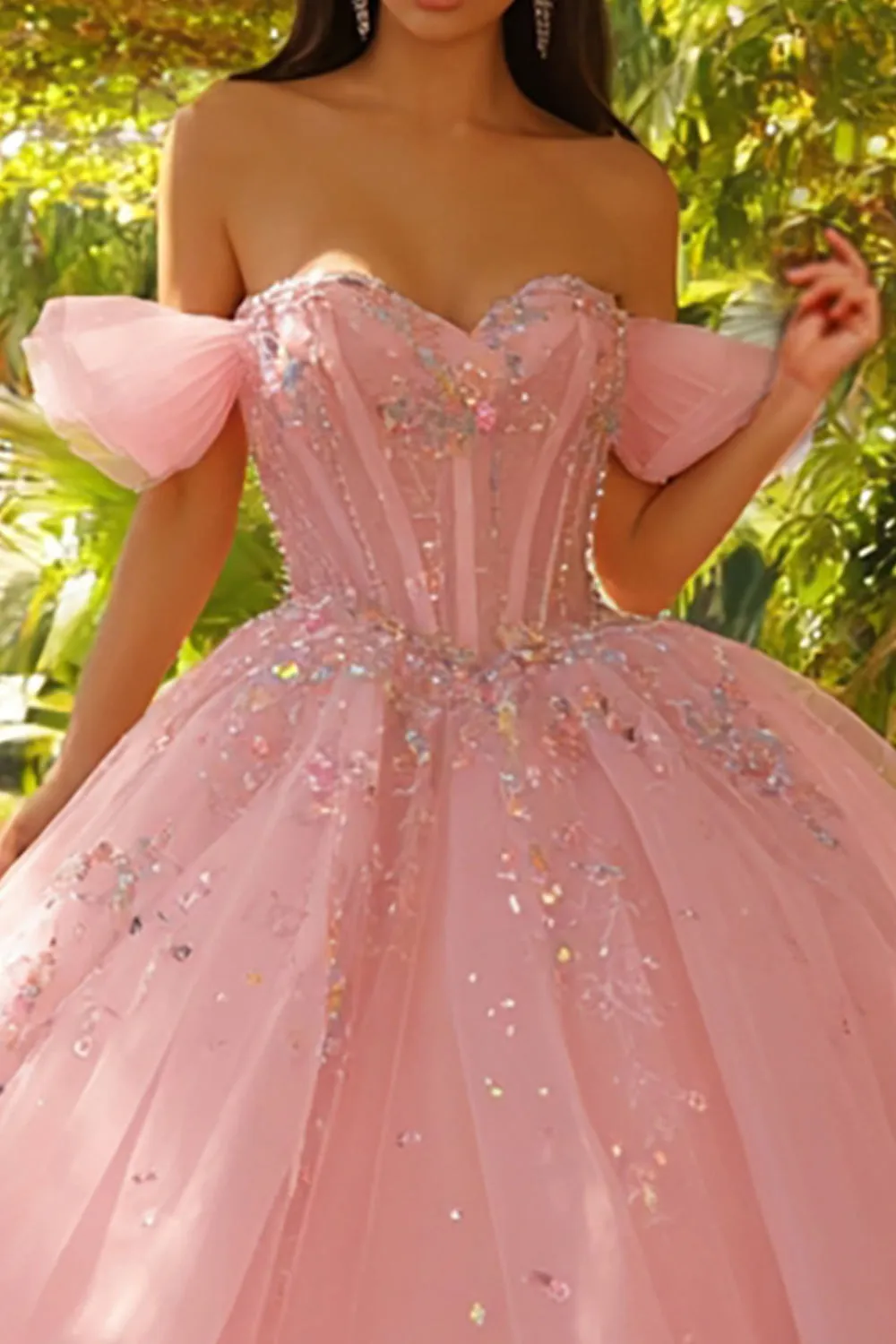 Sparkly Pink Off The Shoulder Corset Ball-Gown Quinceanera Dress sold by Zapaka product image thumbnail 2