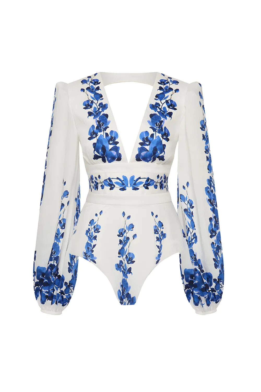 2 Piece White Blue Flower Long Sleeves Swimwear Set with Beach Dress sold by Zapaka product image thumbnail 2