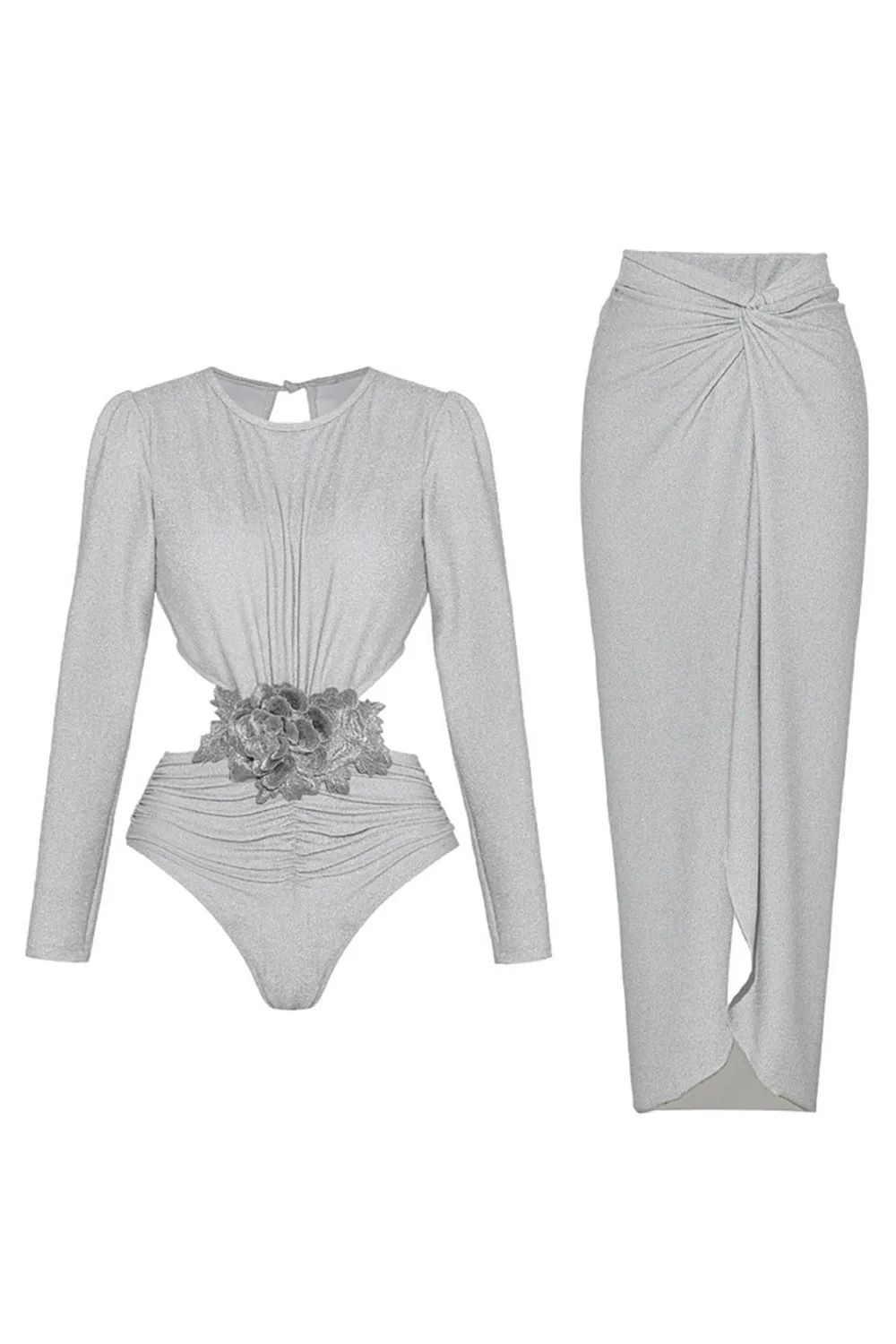 Silver Long Sleeves 2 Piece Swimsuit with Beach Dress sold by Zapaka