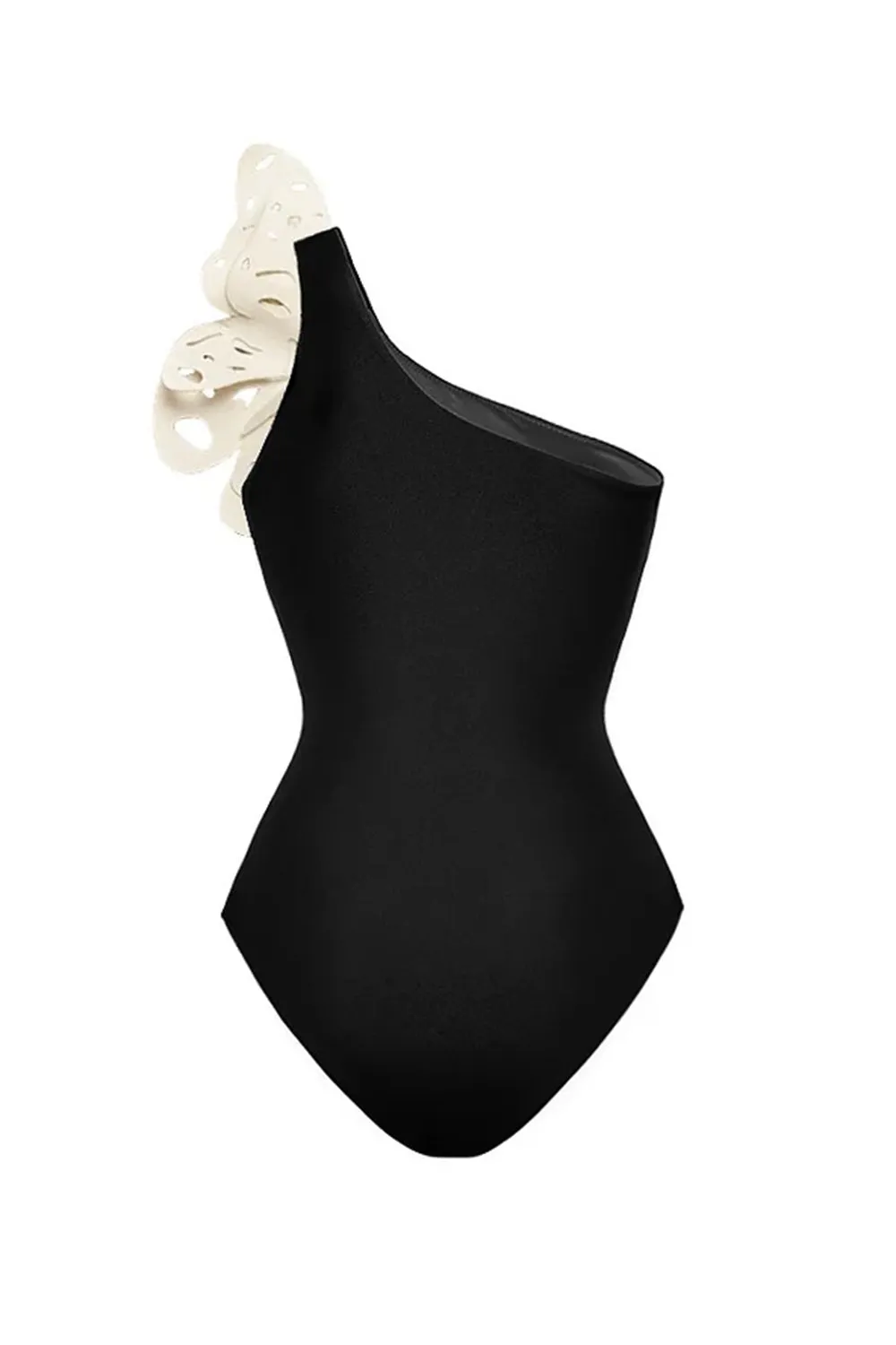 Black 2 Piece One Shoulder Appliqued Butterfly Swimsuit with Beach Dress sold by Zapaka product image thumbnail 3