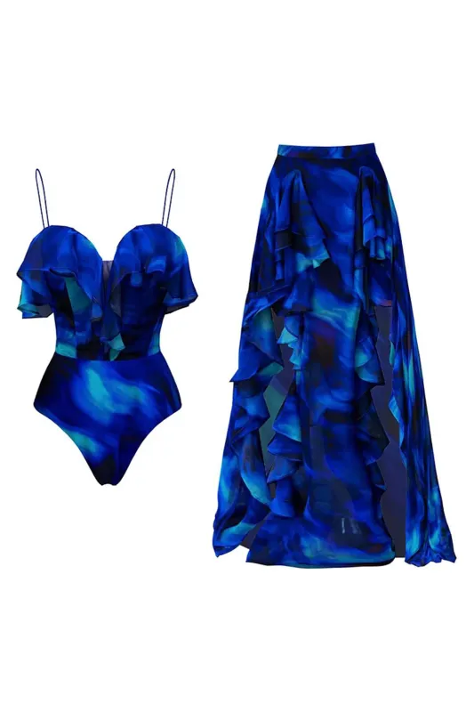 Royal Blue 2 Piece Spaghetti Straps Swimsuit with Cover Up sold by Zapaka