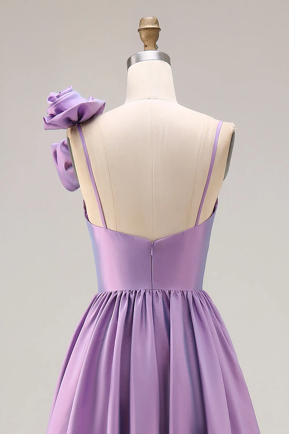 Purple A-Line Spaghetti Straps 3D Flower Ruched Long Prom Dress with Slit sold by Zapaka product image thumbnail 5