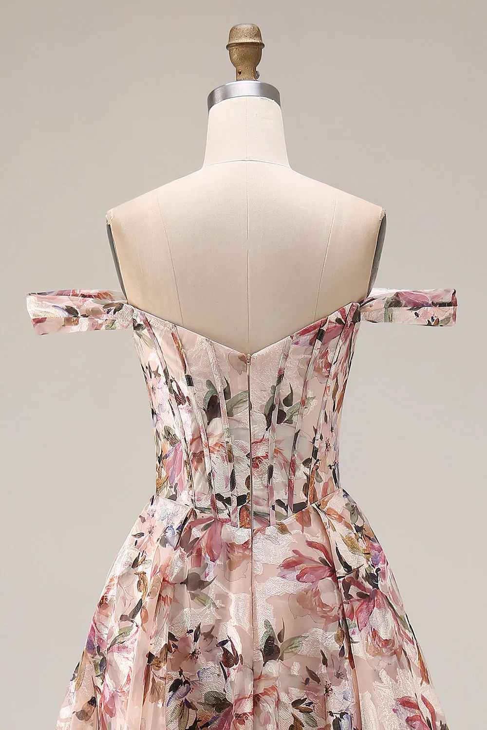 Off The Shoulder Floral A-Line Corset Desert Rose Long Prom Dress sold by Zapaka product image thumbnail 5