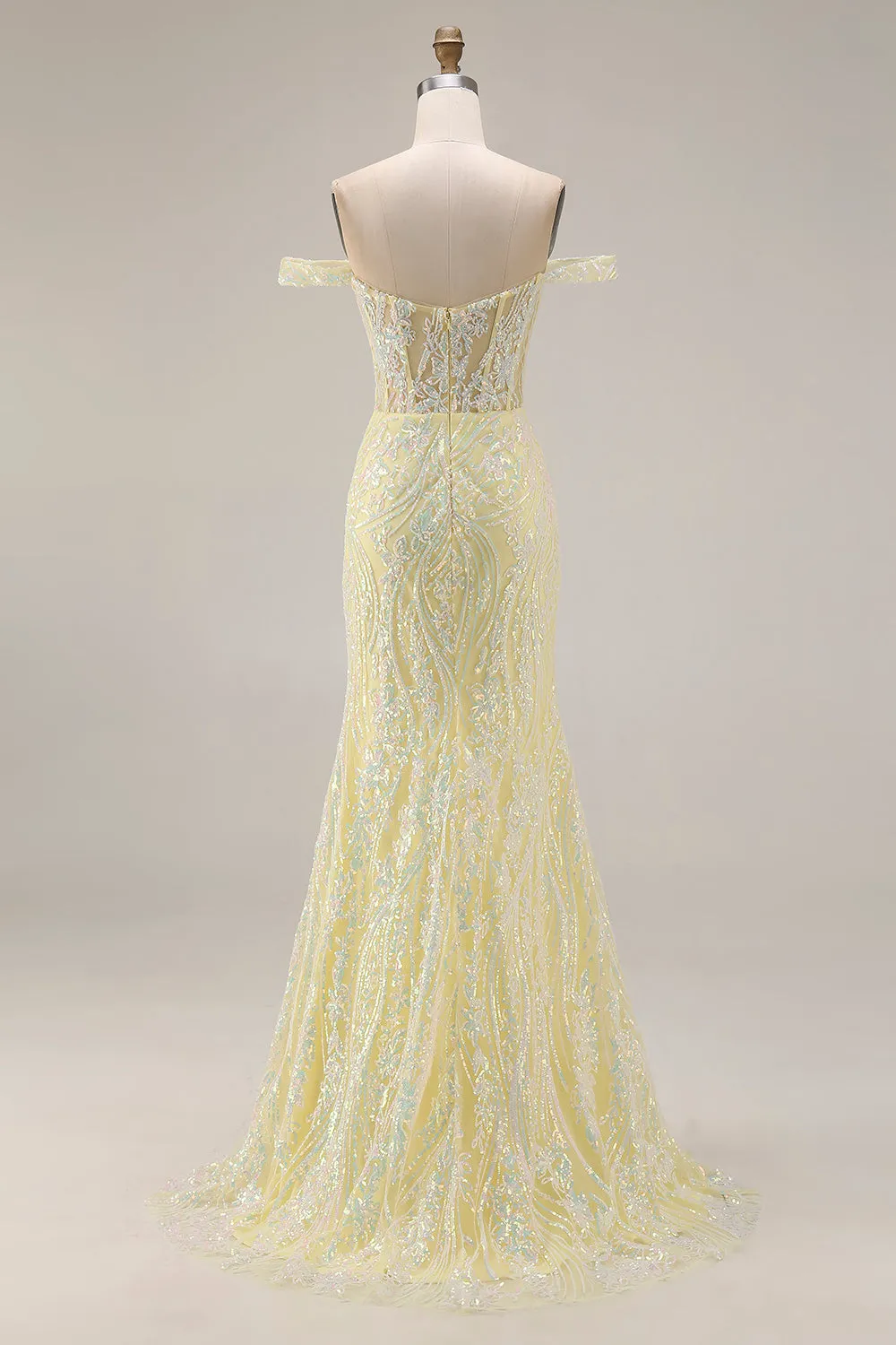 Off The Shoulder Sequins Mermaid Light Yellow Long Prom Dress with Slit sold by Zapaka product image thumbnail 2