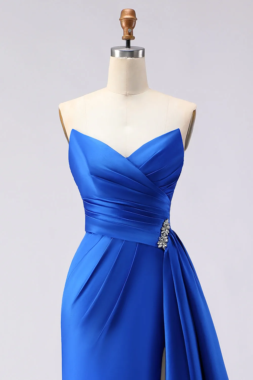 Royal Blue Strapless Mermaid Beaded Long Satin Prom Dress with Slit sold by Zapaka product image thumbnail 4