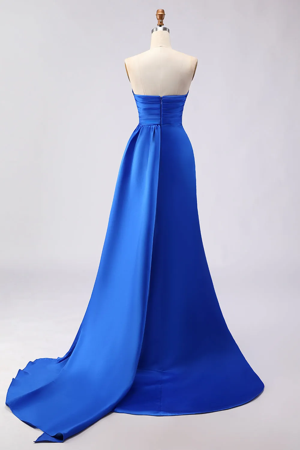 Royal Blue Strapless Mermaid Beaded Long Satin Prom Dress with Slit sold by Zapaka product image thumbnail 2
