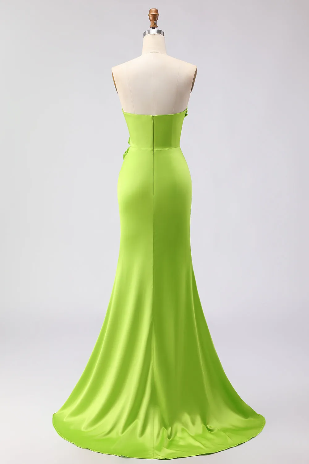 Green Mermaid Strapless 3D Flowers Maxi Dress with Slit sold by Zapaka product image thumbnail 2