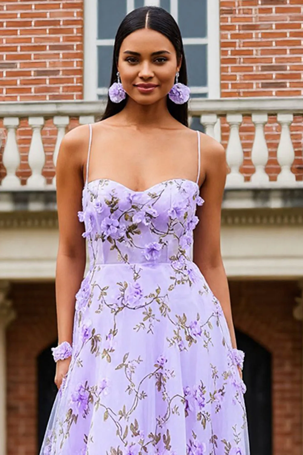 Lilac Floral A-Line Spaghetti Straps Long Prom Dress with 3D Flowers sold by Zapaka product image thumbnail 3