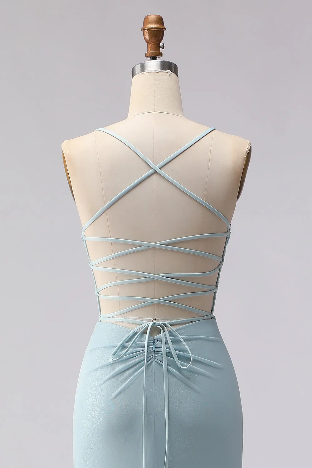 Dusty Blue Mermaid Corset Beaded Long Prom Dress with Lace Up Back sold by Zapaka product image thumbnail 5
