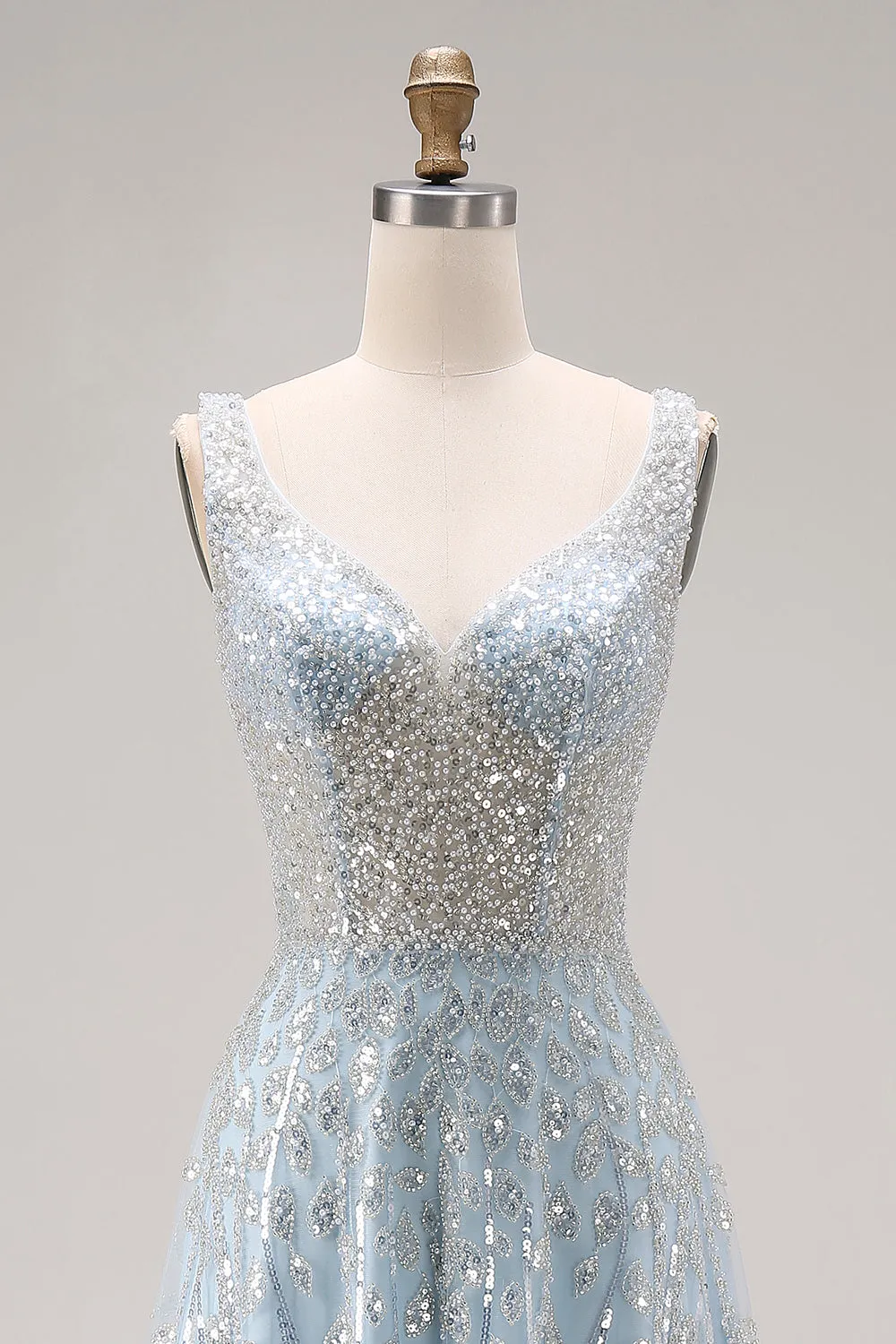Sparkly Light Blue A-Line Beaded Long Prom Dress with Sequins sold by Zapaka product image thumbnail 4