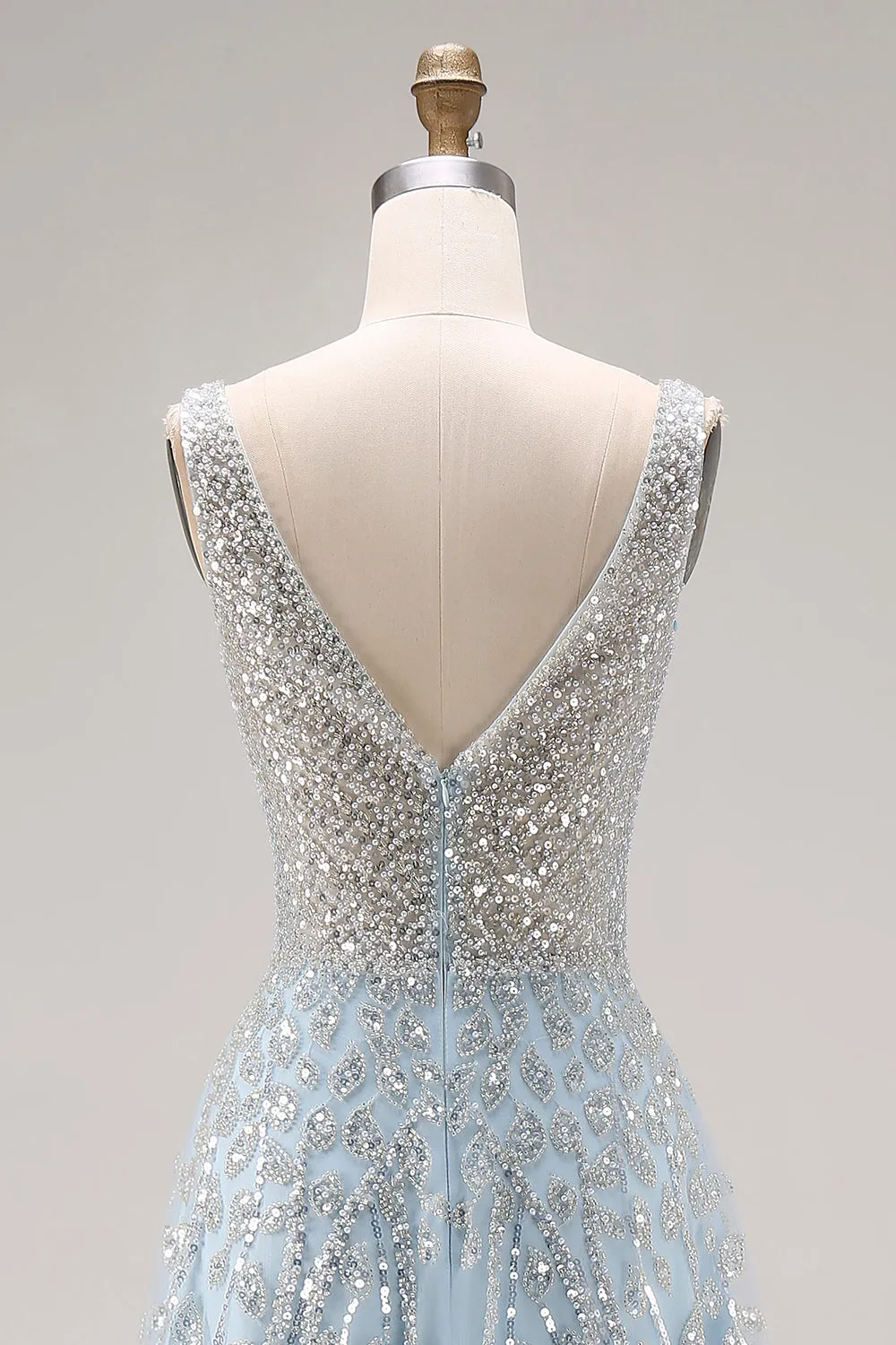 Sparkly Light Blue A-Line Beaded Long Prom Dress with Sequins sold by Zapaka product image thumbnail 5