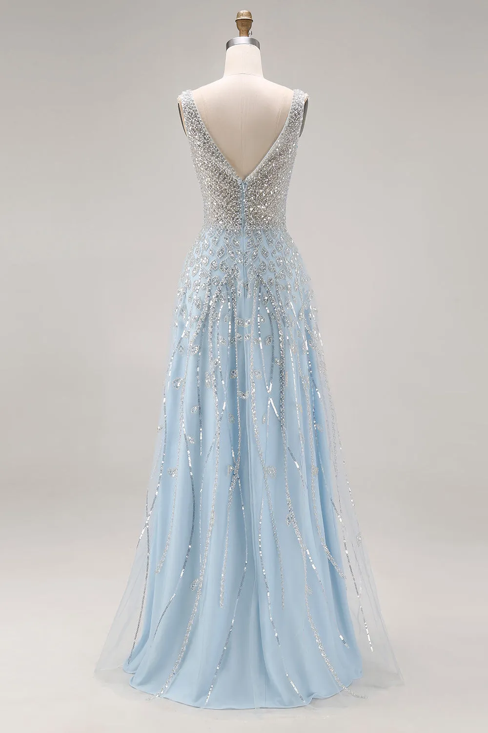 Sparkly Light Blue A-Line Beaded Long Prom Dress with Sequins sold by Zapaka product image thumbnail 2