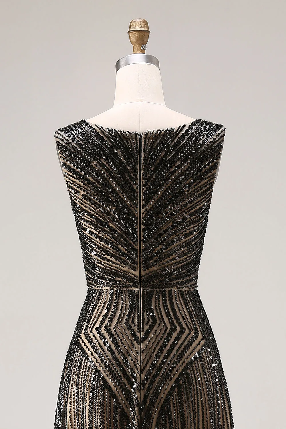 Sparkly Black Sheath V-Neck Beaded Long Prom Dress with Sequins sold by Zapaka product image thumbnail 5