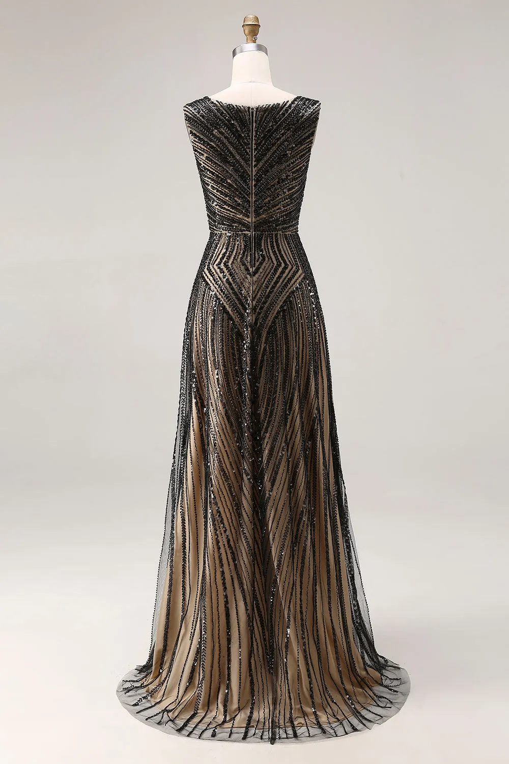 Sparkly Black Sheath V-Neck Beaded Long Prom Dress with Sequins sold by Zapaka product image thumbnail 2