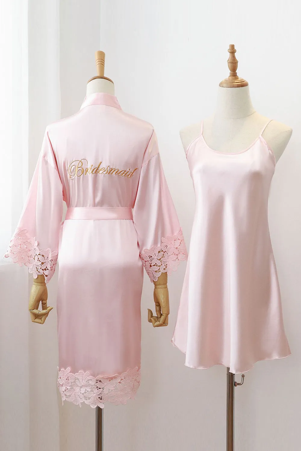 Champagne Satin Bride and Bridesmaid Robe with Lace sold by Zapaka product image thumbnail 2