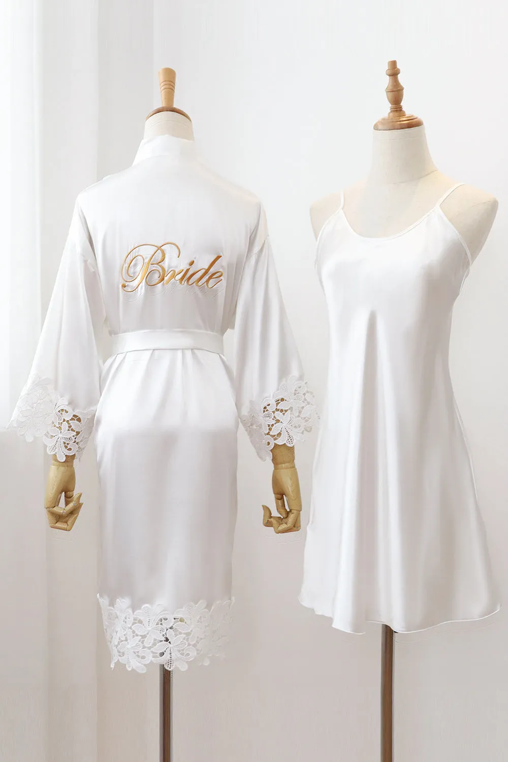 Champagne Satin Bride and Bridesmaid Robe with Lace sold by Zapaka product image thumbnail 3