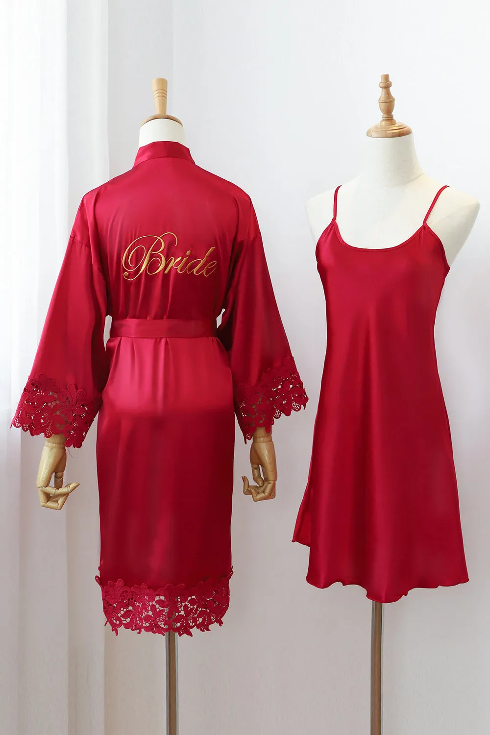 Champagne Satin Bride and Bridesmaid Robe with Lace sold by Zapaka product image thumbnail 4