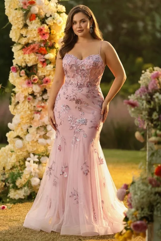 Blush Mermaid Corset Beaded Long Plus Size Prom Dress with Sequins sold by Zapaka