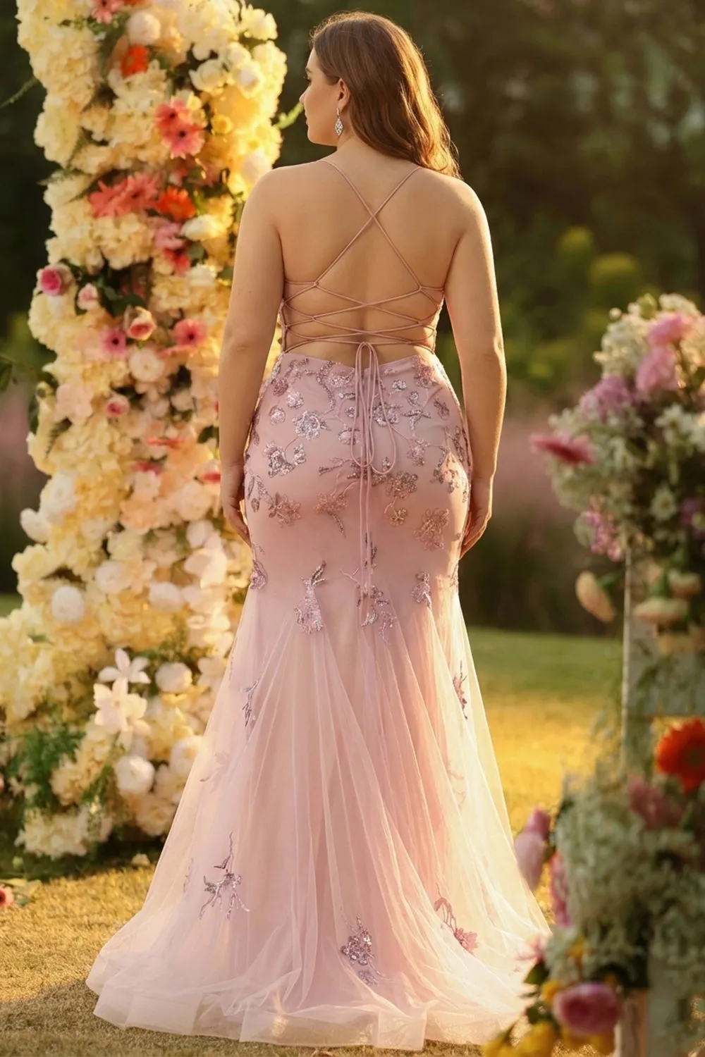 Blush Mermaid Corset Beaded Long Plus Size Prom Dress with Sequins sold by Zapaka product image thumbnail 2