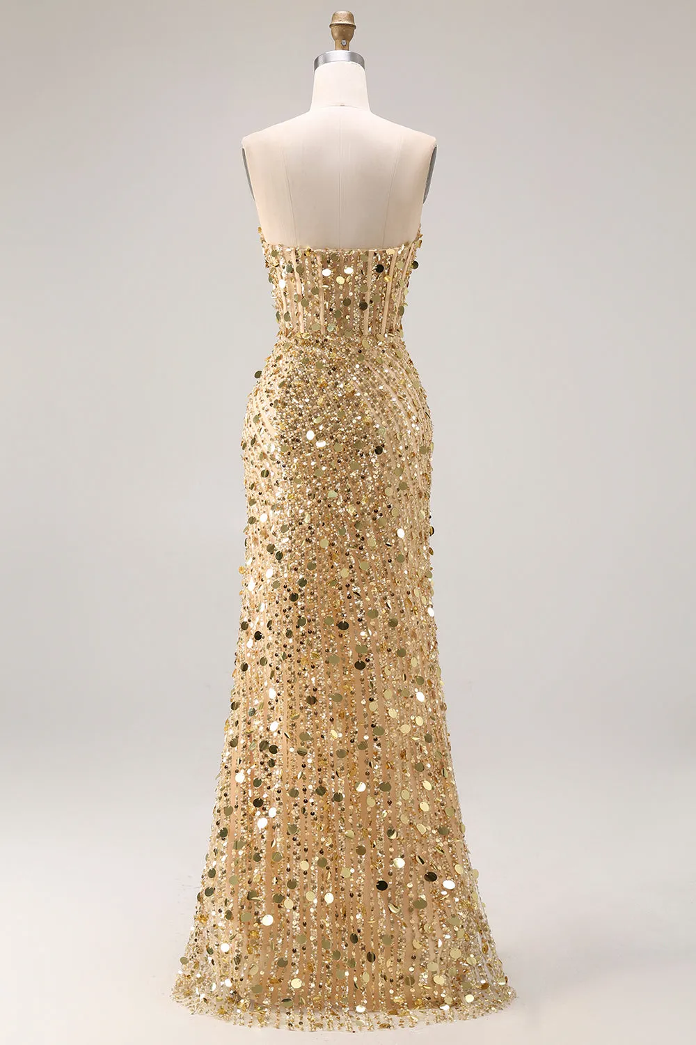 Sparkly Golden Strapless Sequins Sheath Plus Size Long Prom Dress with Slit sold by Zapaka product image thumbnail 5