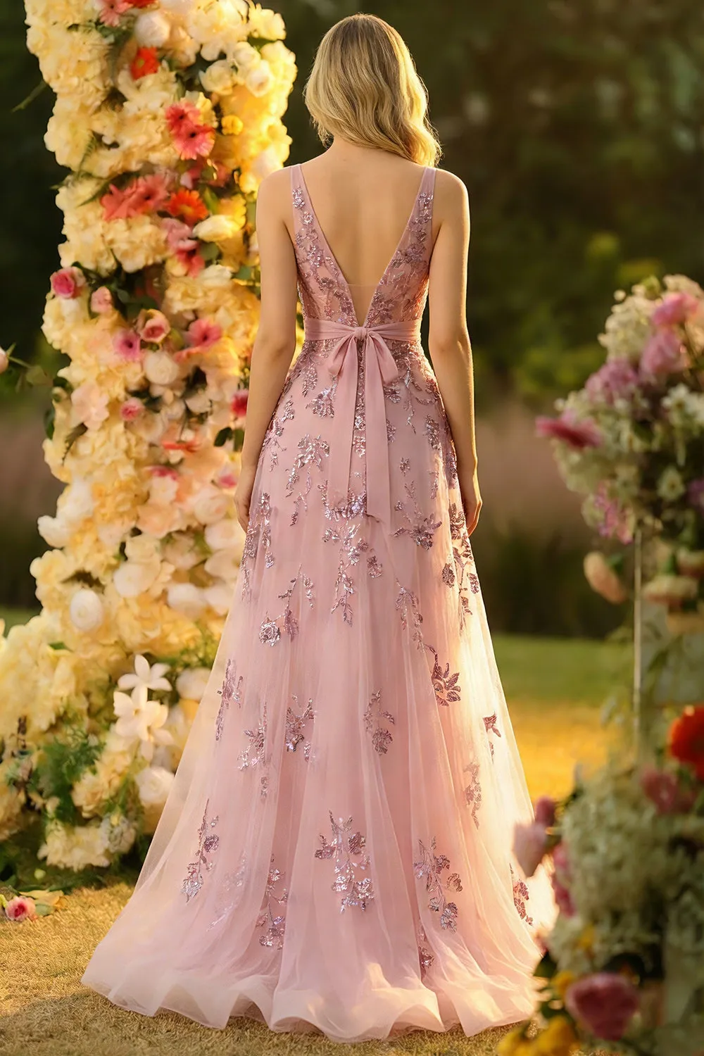 Blush A Line V-Neck Backless Long Prom Dress with Sequins sold by Zapaka product image thumbnail 2