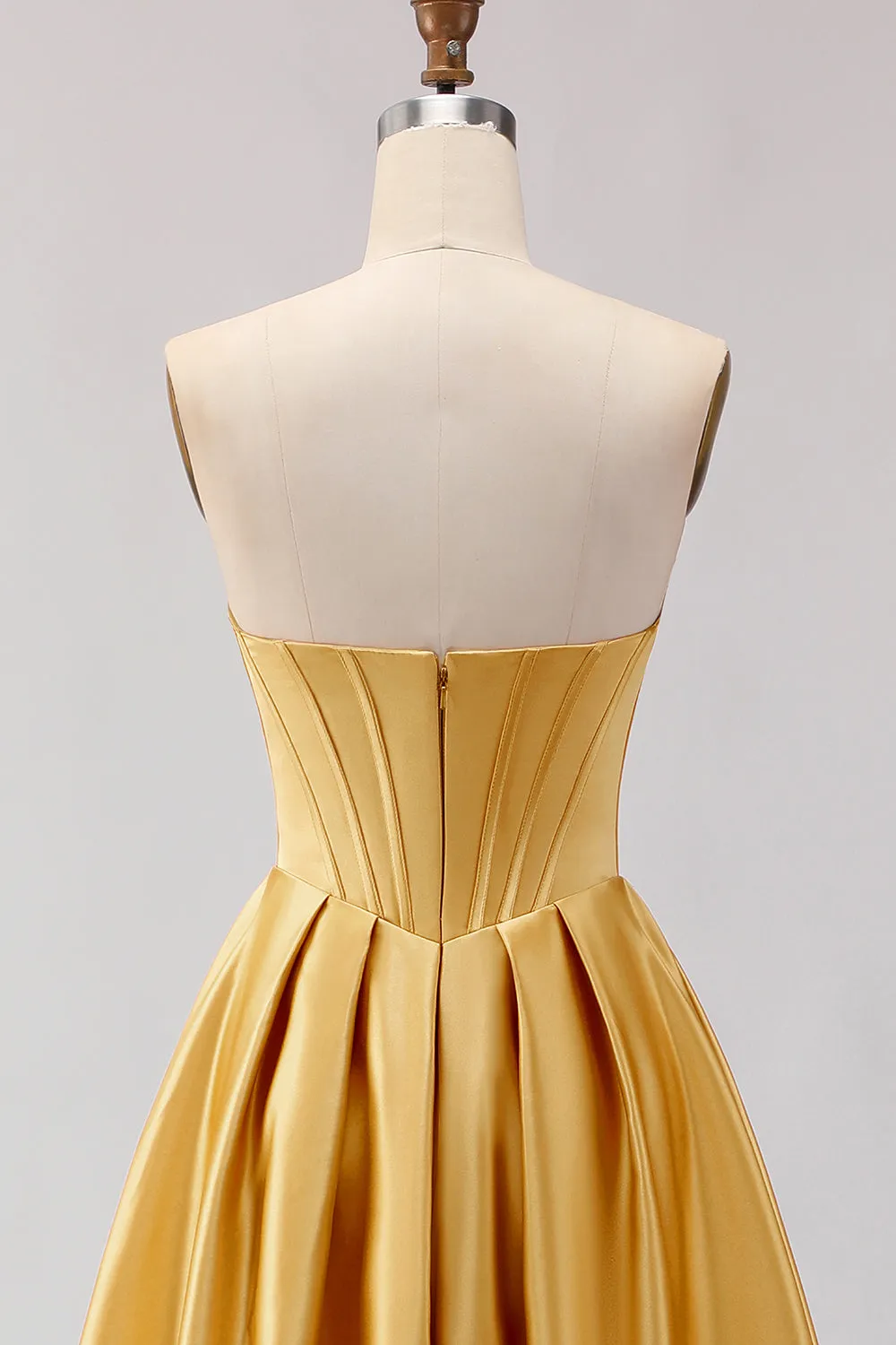 Golden Strapless Satin A-Line Corset Long Prom Dress sold by Zapaka product image thumbnail 5