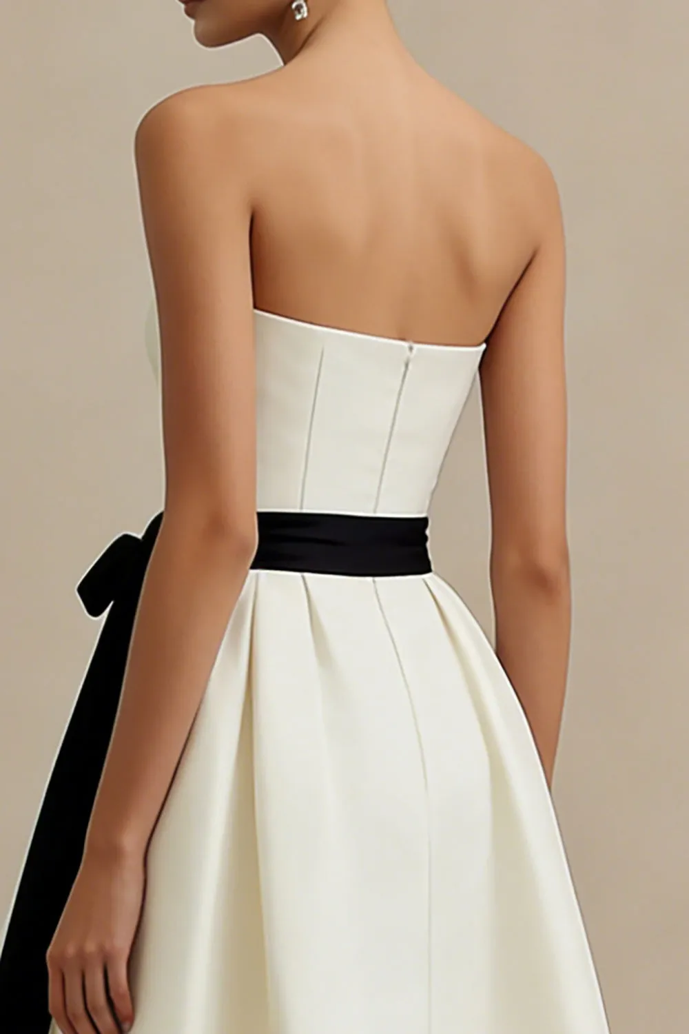Ivory Strapless A Line Ankle Length Engagement Dress with Bow sold by Zapaka product image thumbnail 4