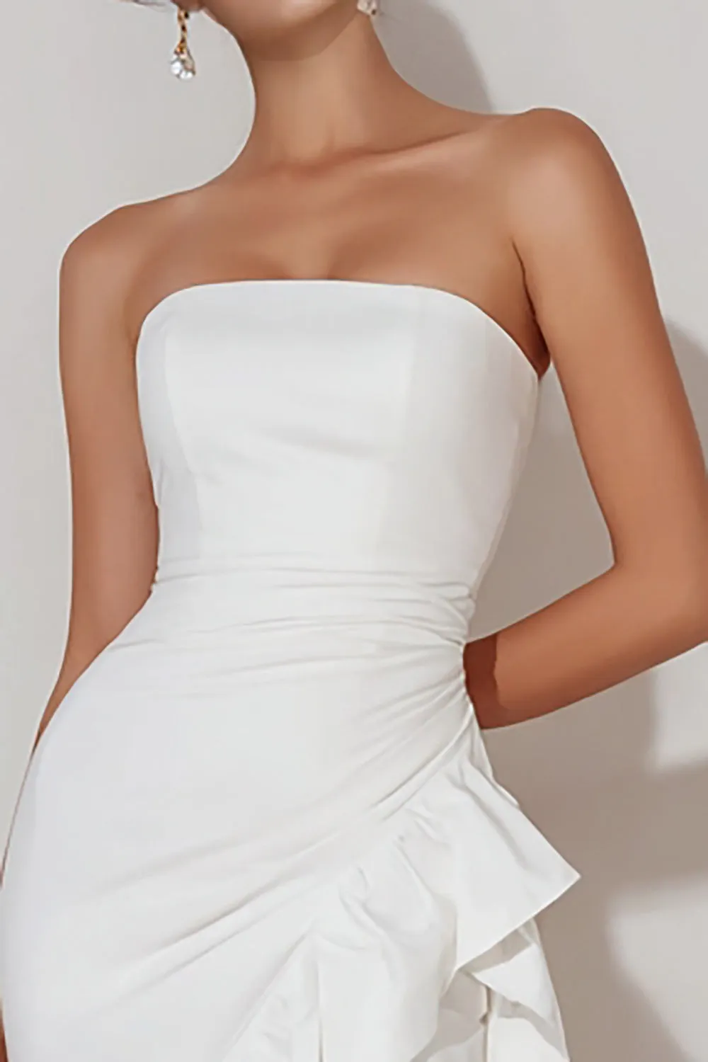 White Strapless Ruffled Bodycon High Low Engagement Dress sold by Zapaka product image thumbnail 3