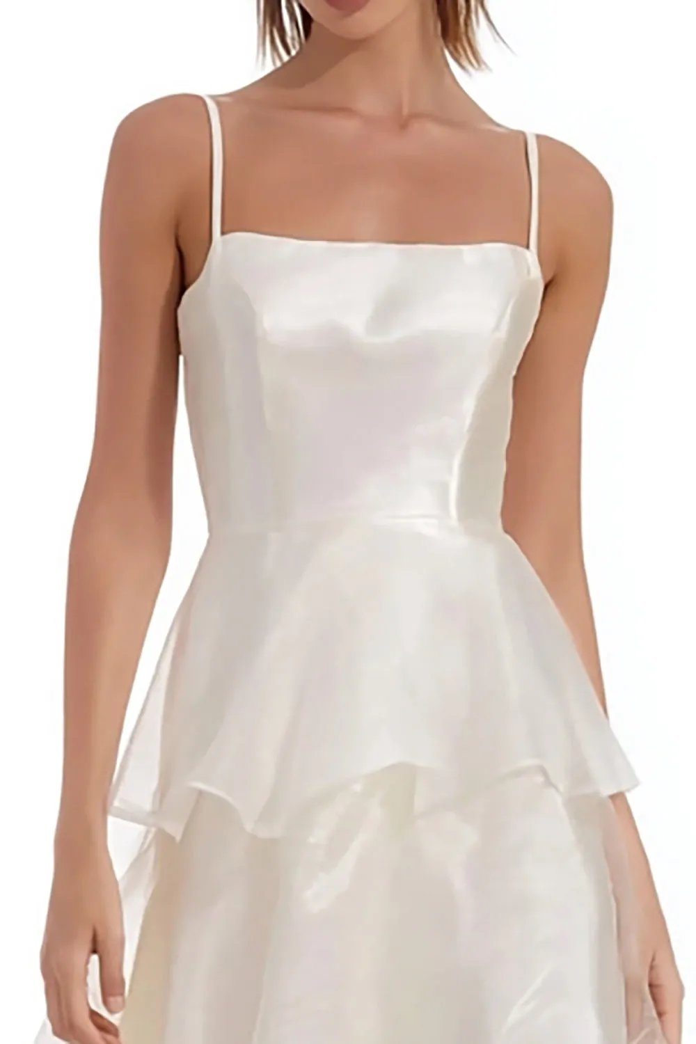 Ivory Spaghetti Straps A Line Ruffled Ankle Length Engagement Dress sold by Zapaka product image thumbnail 3