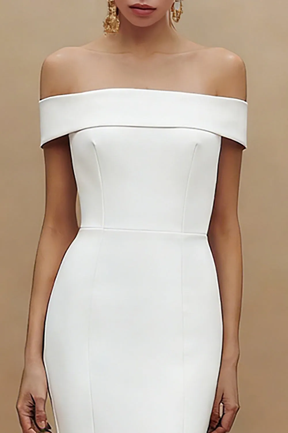Simple Off the Shoulder Satin Sheath Little White Dress sold by Zapaka product image thumbnail 2