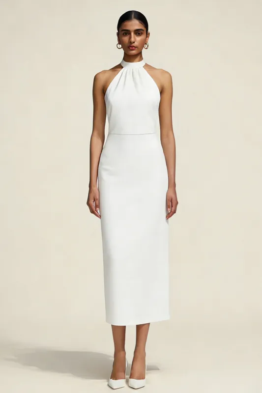 Halter Sheath Satin Little White Dress made by Zapaka