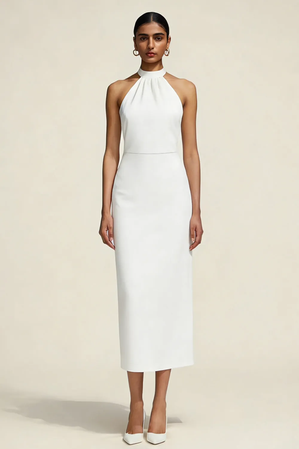 Halter Sheath Satin Little White Dress sold by Zapaka