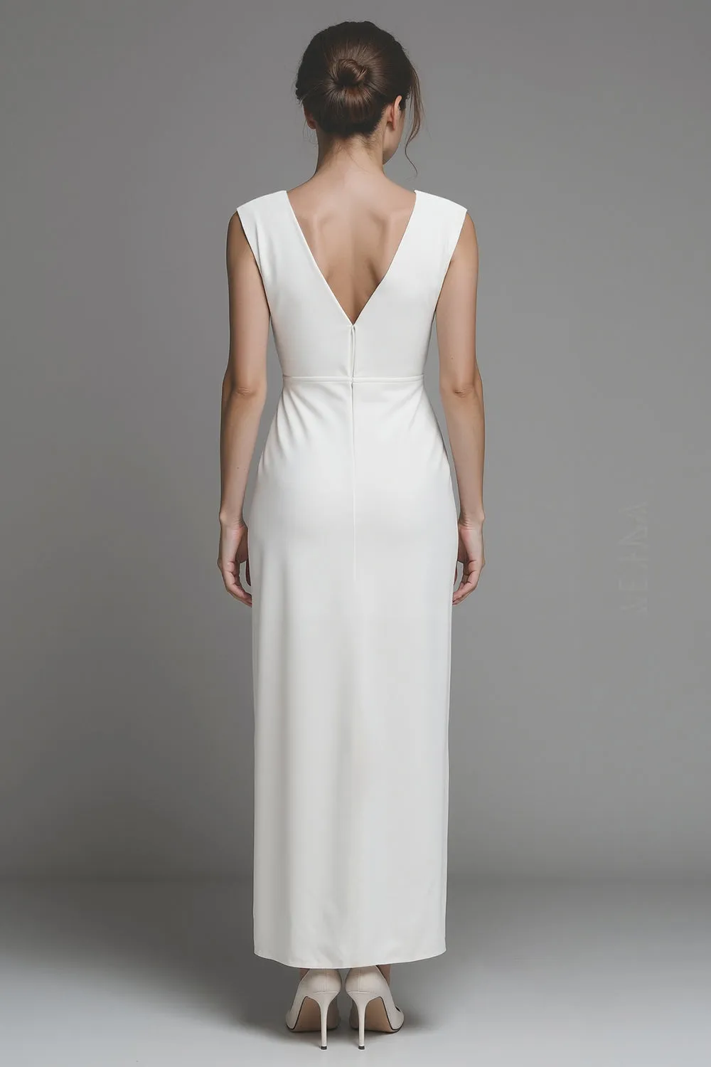 White Sheath V-Neck Long Engagement Dress with Slit sold by Zapaka product image thumbnail 2