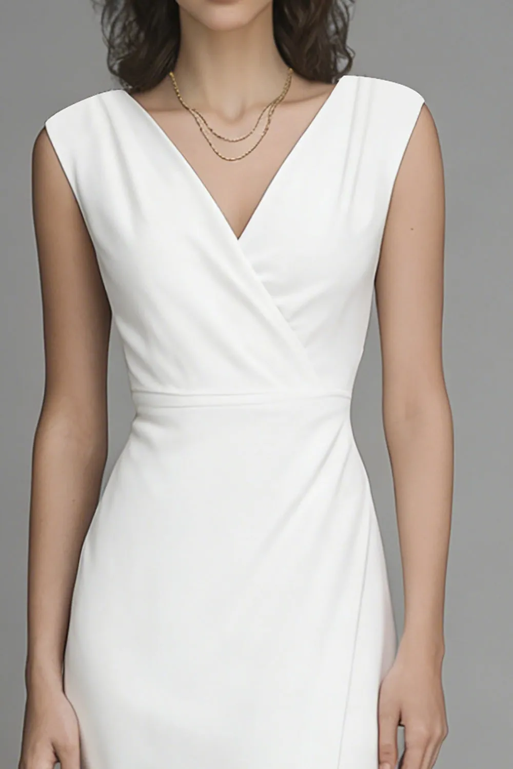 White Sheath V-Neck Long Engagement Dress with Slit sold by Zapaka product image thumbnail 3