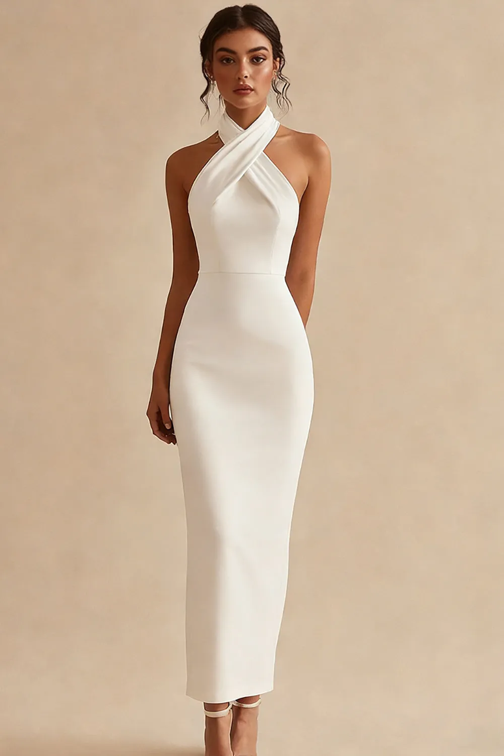 Halter Sheath Simple Little White Dress sold by Zapaka