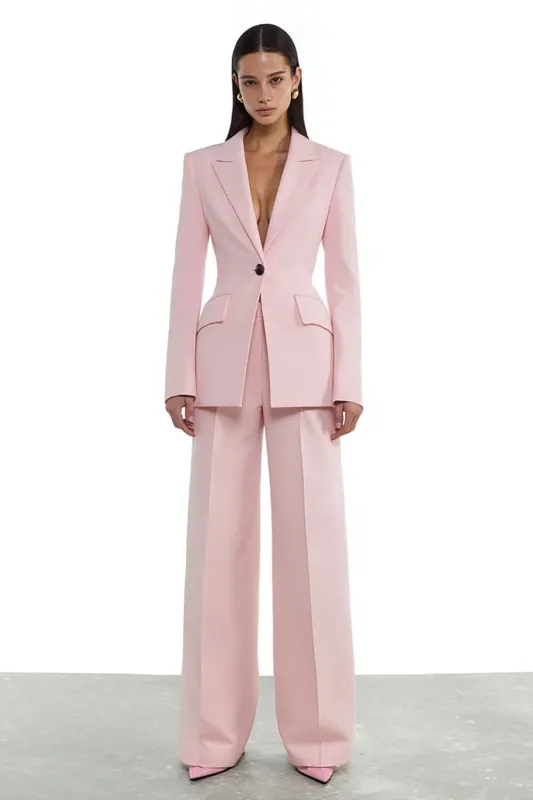 Pink Peak Lapel One Button 2 Piece Women's Work Suits sold by Zapaka