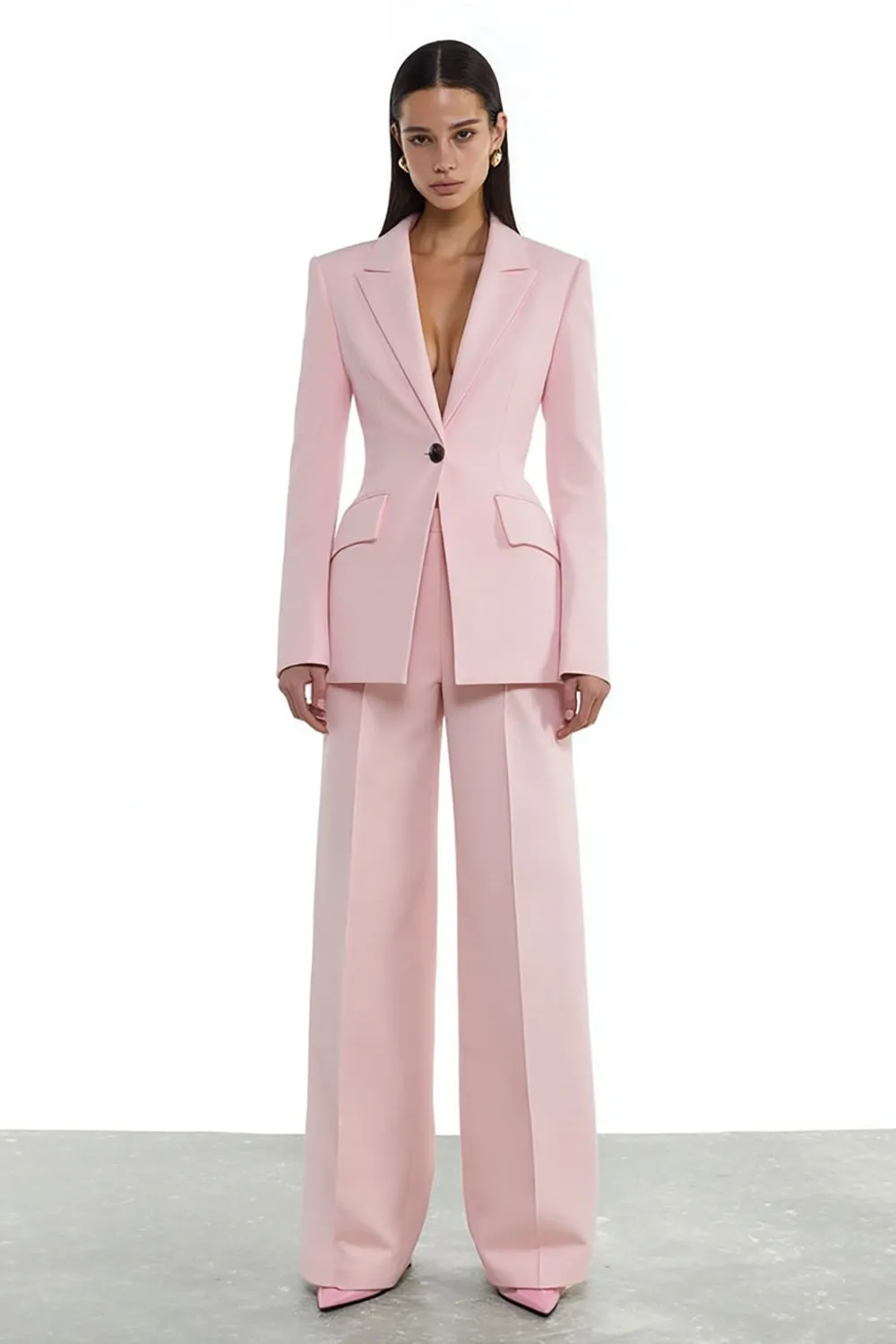Pink Peak Lapel One Button 2 Piece Women's Work Suits sold by Zapaka