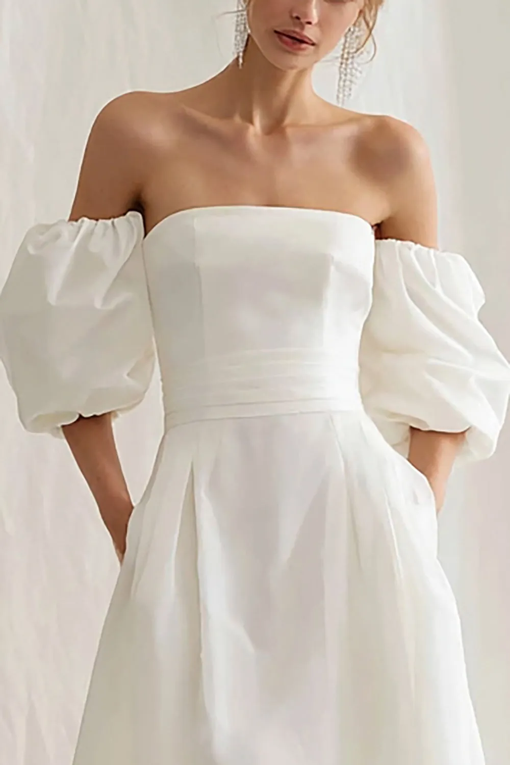 Ivory Off the Shoulder A Line Long Engagement Dress sold by Zapaka product image thumbnail 3