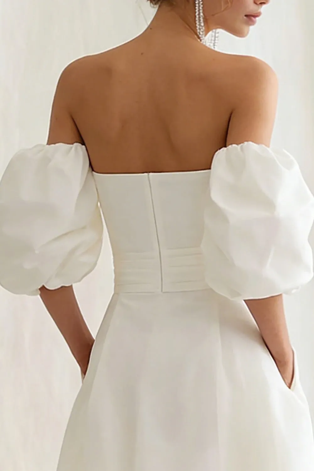 Ivory Off the Shoulder A Line Long Engagement Dress sold by Zapaka product image thumbnail 4