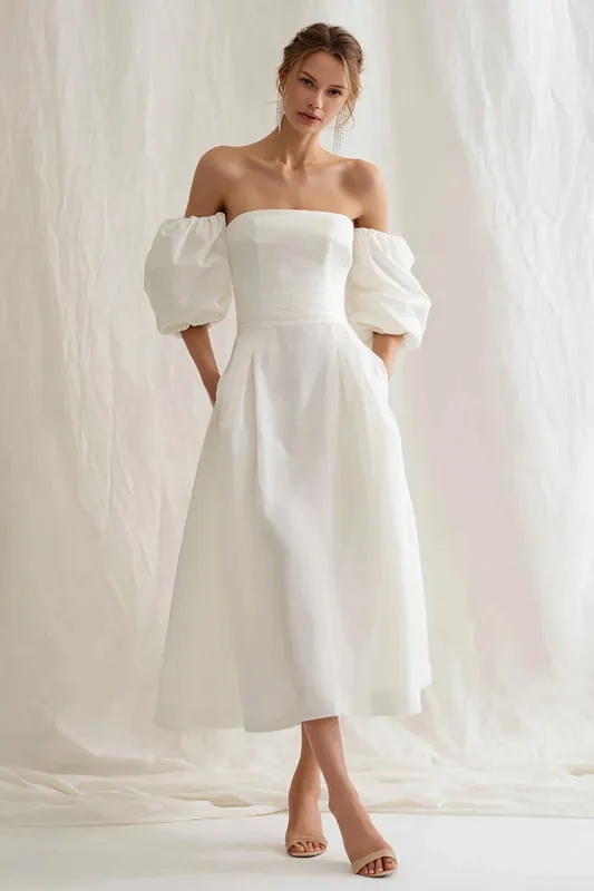 Ivory Off the Shoulder A Line Long Engagement Dress made by Zapaka