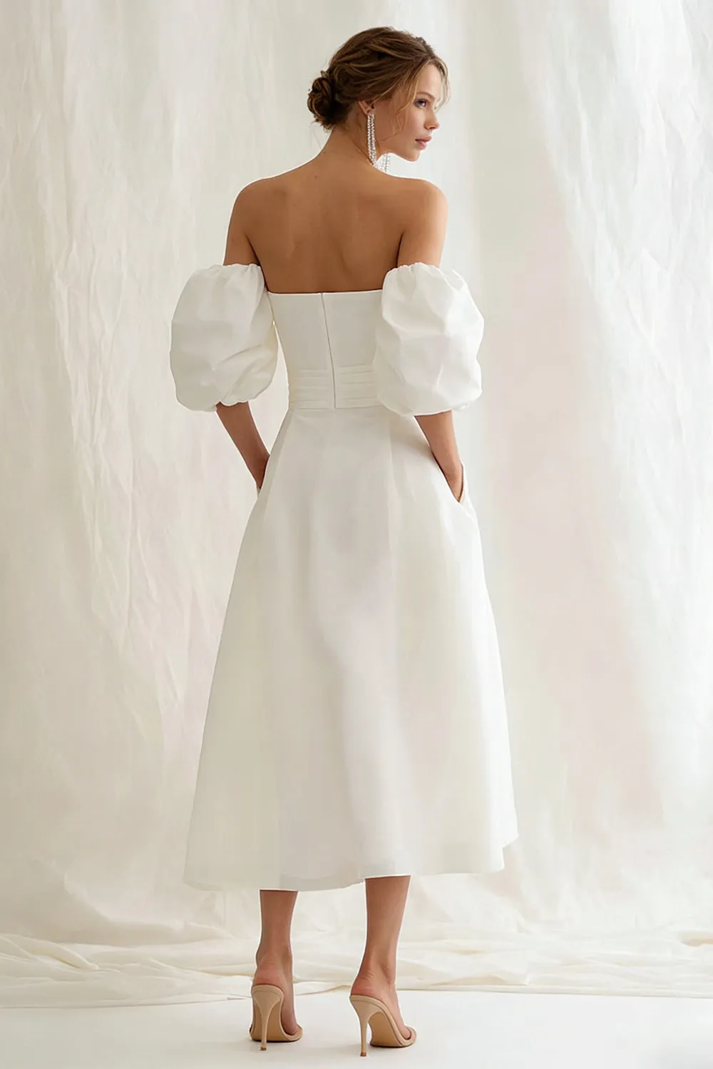 Ivory Off the Shoulder A Line Long Engagement Dress sold by Zapaka product image thumbnail 2