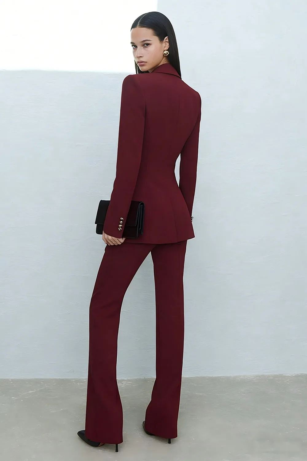 Burgundy Double Breasted 2 Piece Shawl Lapel Women's Work Suits sold by Zapaka product image thumbnail 2